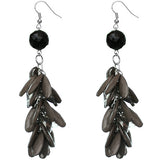 Black Gray Faceted Beaded Oval Dangle Earrings