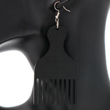 Black Afro Pick Comb Afrocentric Wooden Earrings
