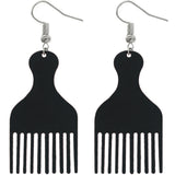 Black Afro Pick Comb Afrocentric Wooden Earrings