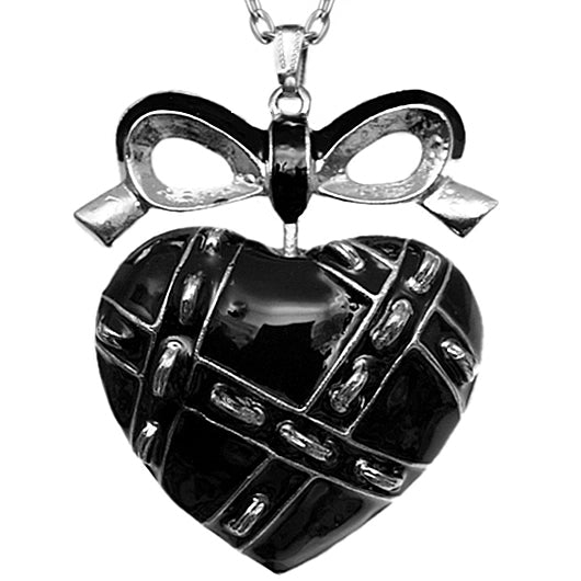 Black Heart Bow Charm Necklace