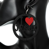 Black I Love Jesus Wooden Earrings