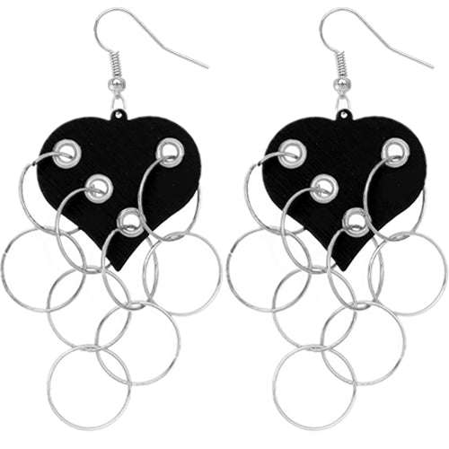 Black Heart Ring Dangle Earrings