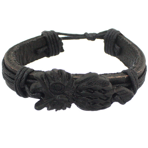 Black Faux Leather Hoot Owl String Bracelet