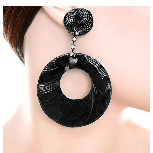 Black Mesh Knot Rhinestone Hoop Earrings