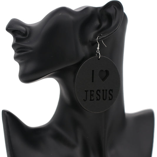 Black Cutout I Love Jesus Wooden Earrings