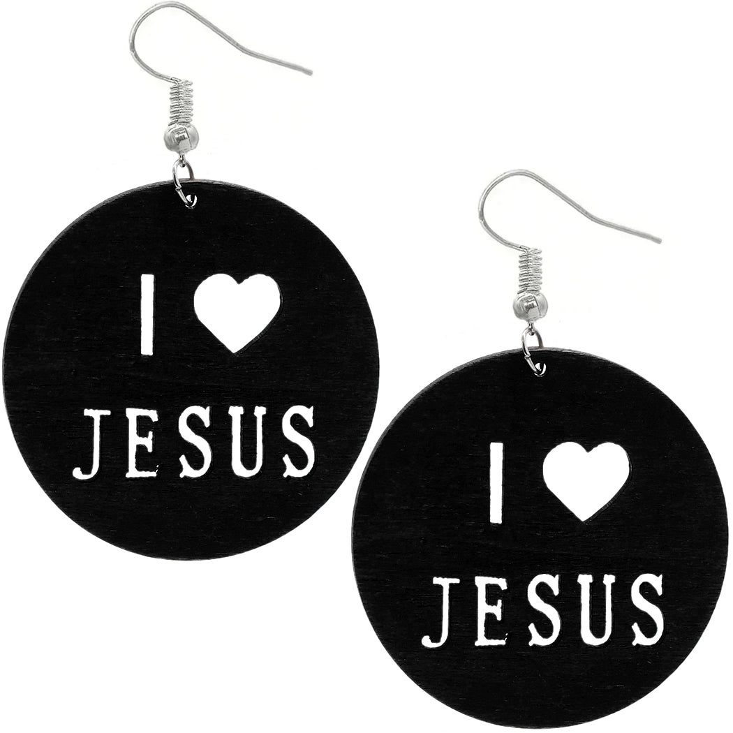 Black Cutout I Love Jesus Wooden Earrings