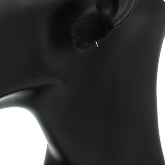 Black Large Fury Pom Pom Stud Earrings