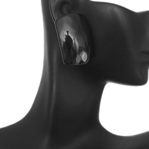 Black Large Faceted Post Earrings