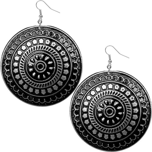 Black Design Disc Earrings