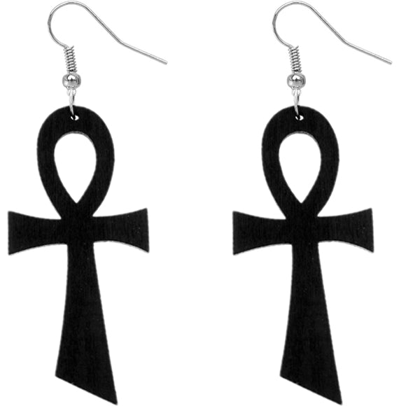 Black Wooden Ankh Earrings