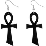 Black Wooden Ankh Earrings