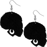 Black Large Afro Head Wooden Earrings