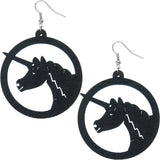 Black Wooden Large Unicorn Hoop Earrings