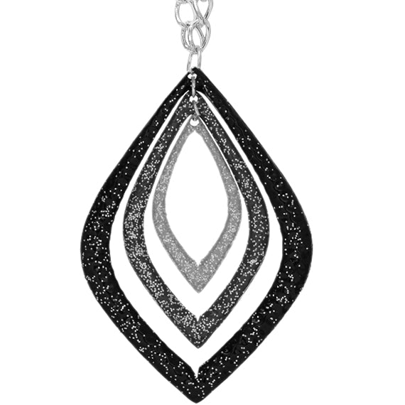 Black Layered Glitter Teadrop Charm Necklace Set