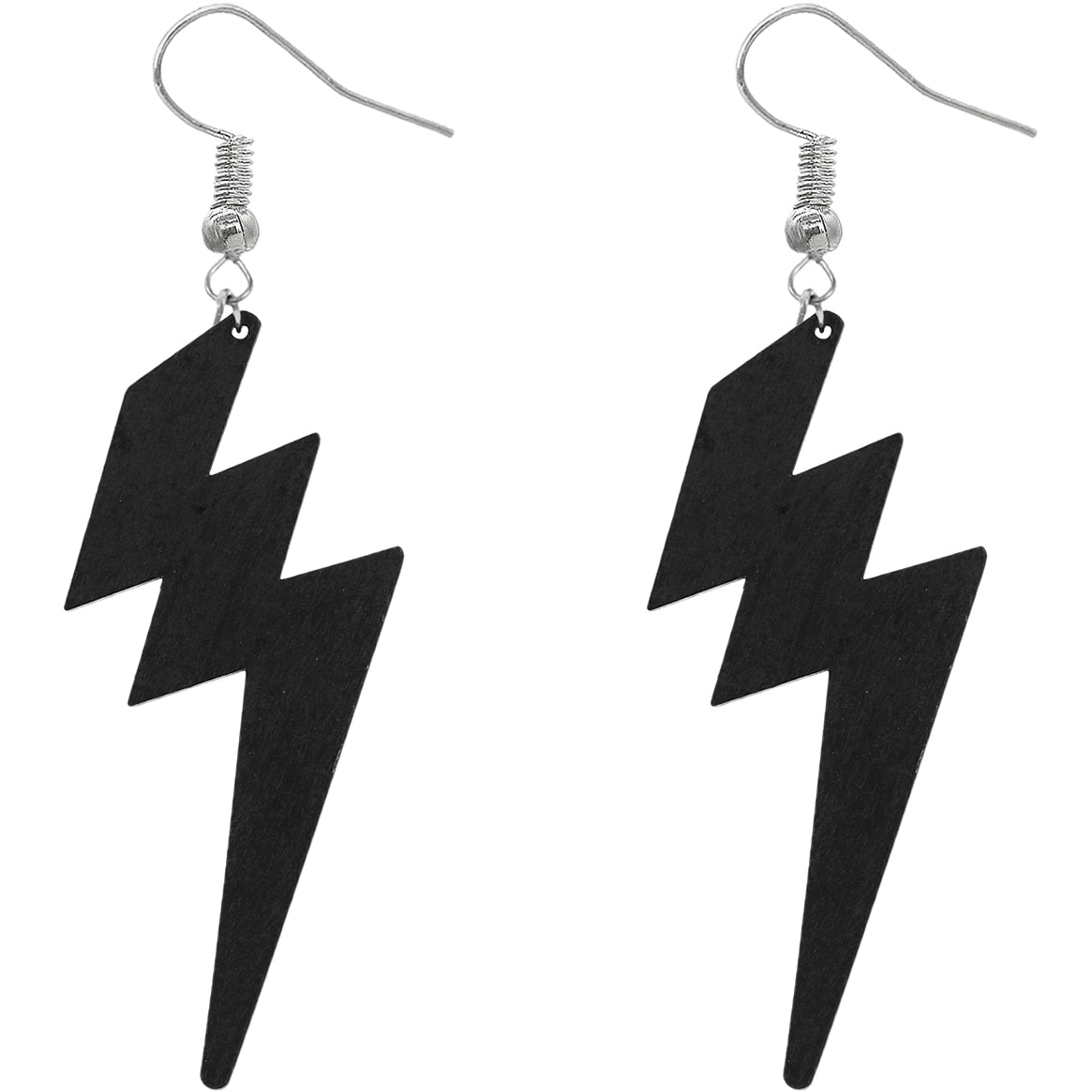 Black Lightning Bolt Long Dangle Earrings