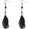 Black Beaded Feather Earrings