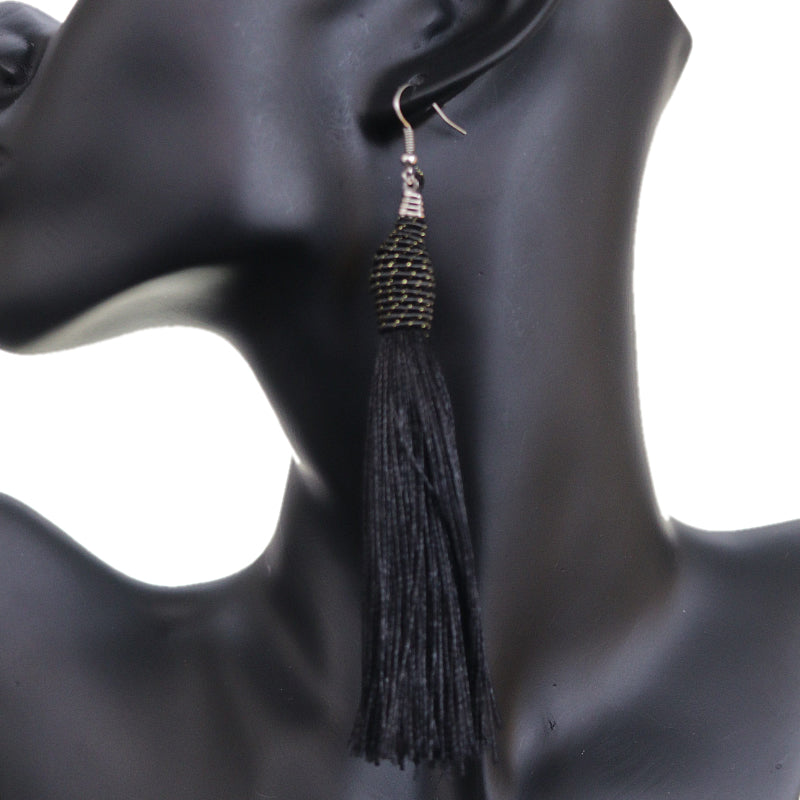 Black Long Wrap Tassel Earrings