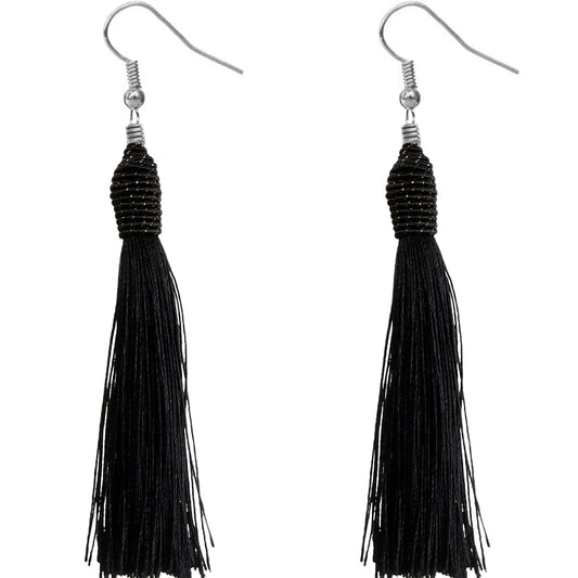 Black Long Wrap Tassel Earrings