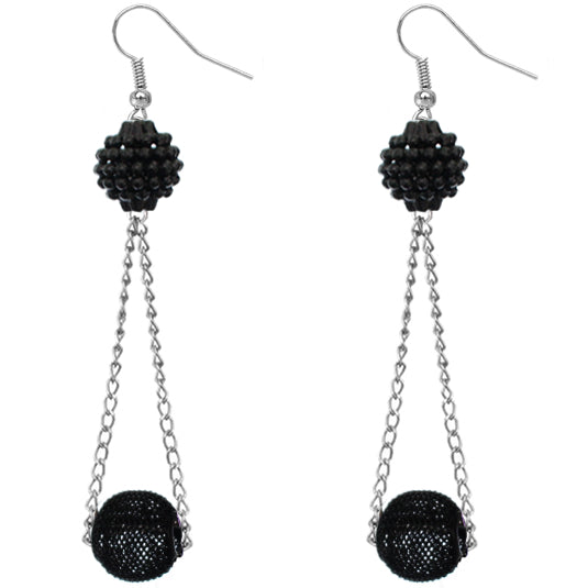 Black Mesh Fireball Chain Earrings