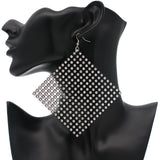 Black Silver Mesh Mini Rhinestone Drop Earrings