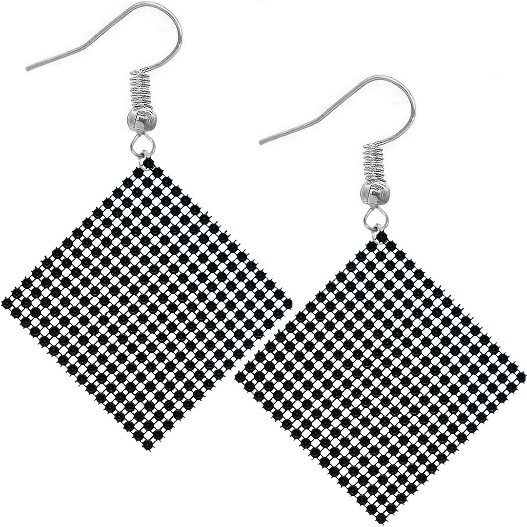 Black Silver Mesh Mini Rhinestone Drop Earrings