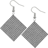 Black Silver Mesh Mini Rhinestone Drop Earrings