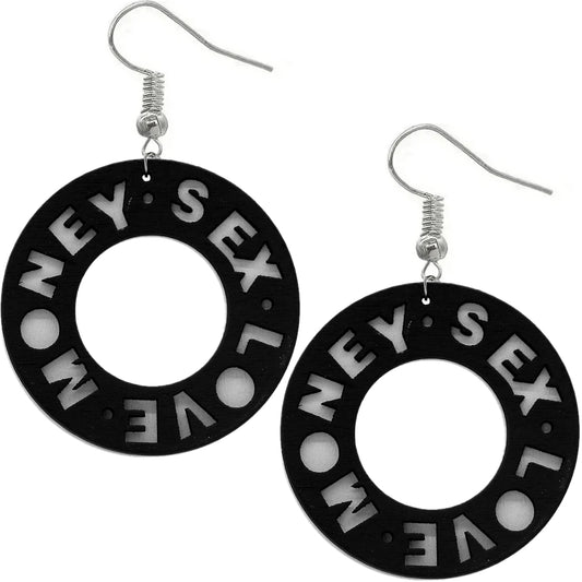 Black Money Sex Love Wooden Earrings