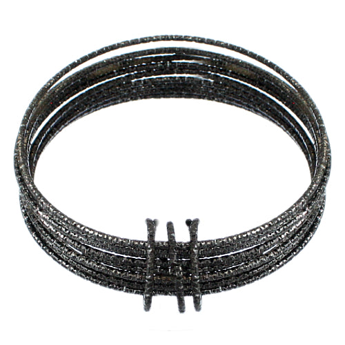 Black Thin Multi Line Bangle Bracelets