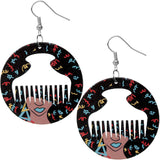 Black Multicolor Centered Afro Pick Dangle Earrings