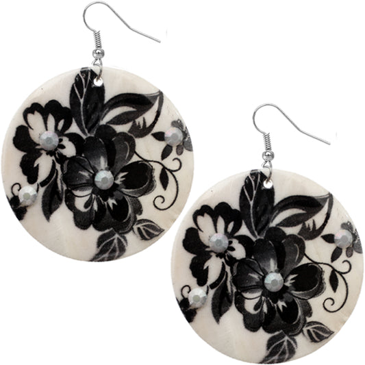 Black Multicolor Floral Shell Earrings