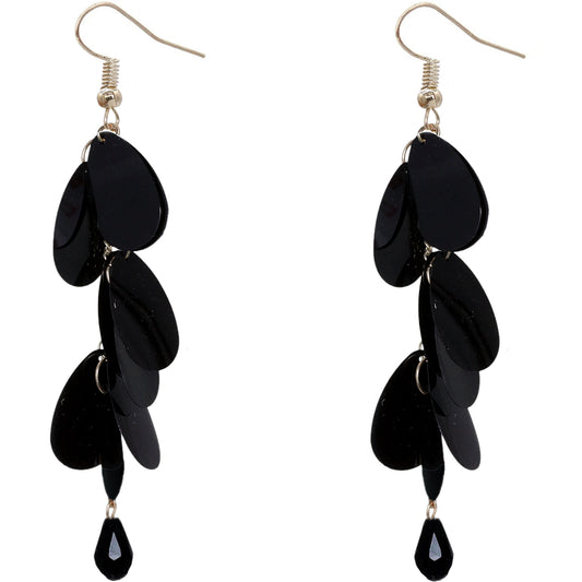 Black Iridescent Long Teardrop Chain Earrings