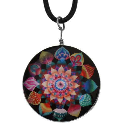 Black Multicolor Kaleidoscope Nylon Charm Necklace