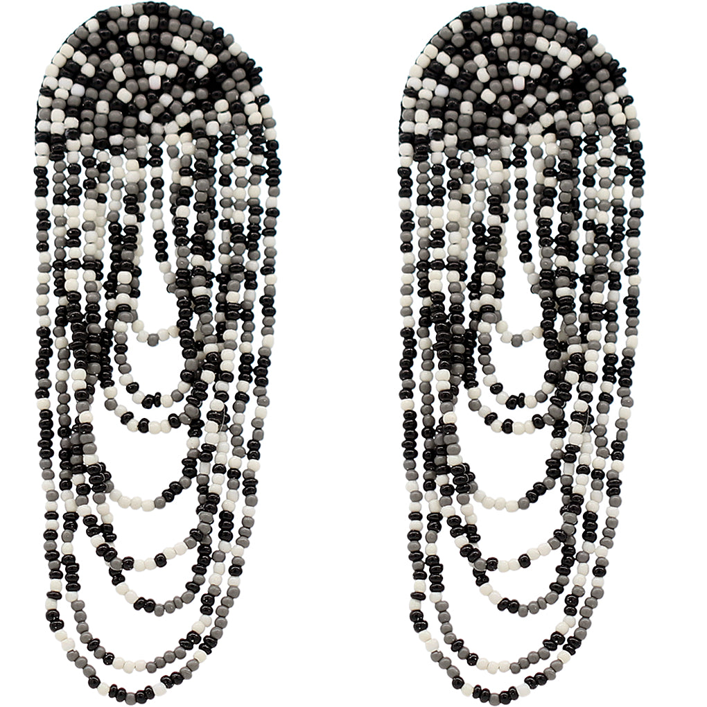Black White Long Seed Bead Earrings