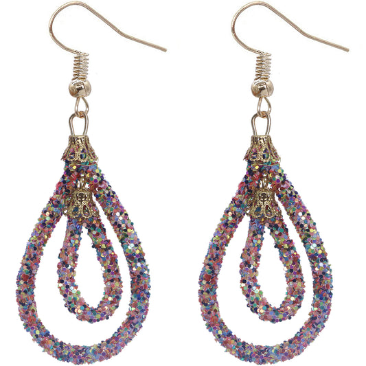 Pink Multicolor Sequin Confetti Teardrop Hoop Earrings