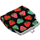 Black Multicolor Strawberry Kisslock Coin Purse