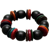 Black Multicolor Wooden Bead Stretch Bracelet