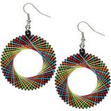 Black Multicolor Woven Thread Hoop Earrings