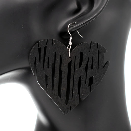 Black Wooden Heart Shaped Natural Word Earrings