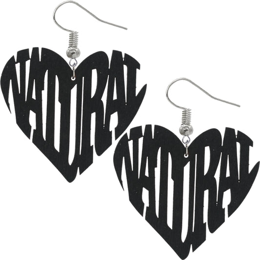 Black Wooden Heart Shaped Natural Word Earrings