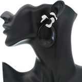 Black White Oval Floral Resin Earrings