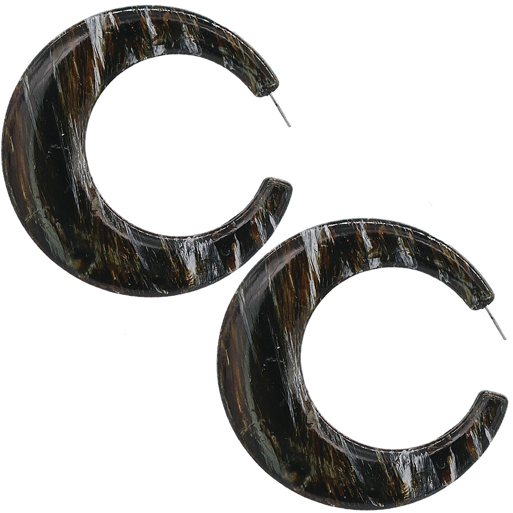Black Abstract Painted Wooden Hoop Earrings