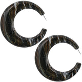 Black Abstract Painted Wooden Hoop Earrings