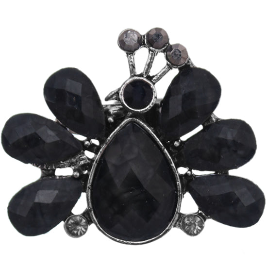 Black Large Beaded Peacock Adjustable Ring