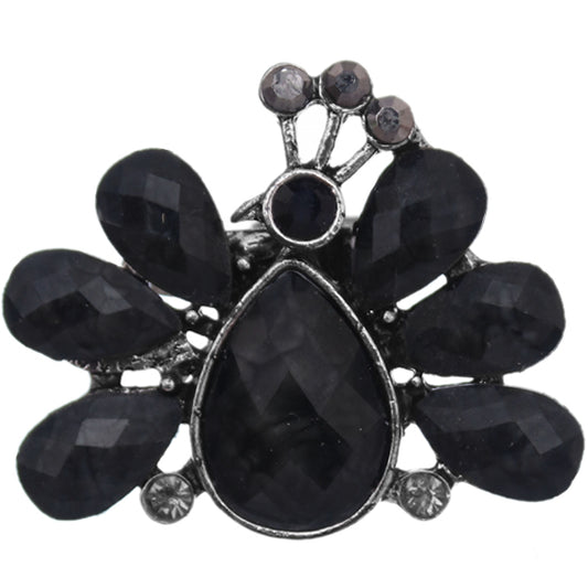 Black Large Beaded Peacock Adjustable Ring