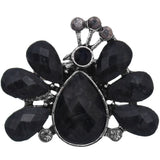 Black Large Beaded Peacock Adjustable Ring