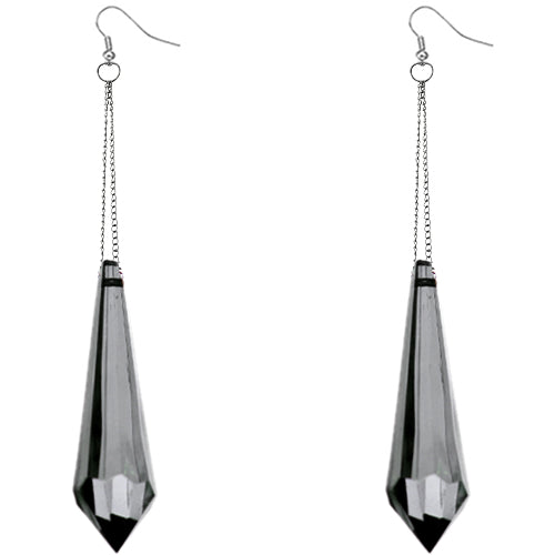 Black Pointy Faux Crystal Drop Chain Earrings