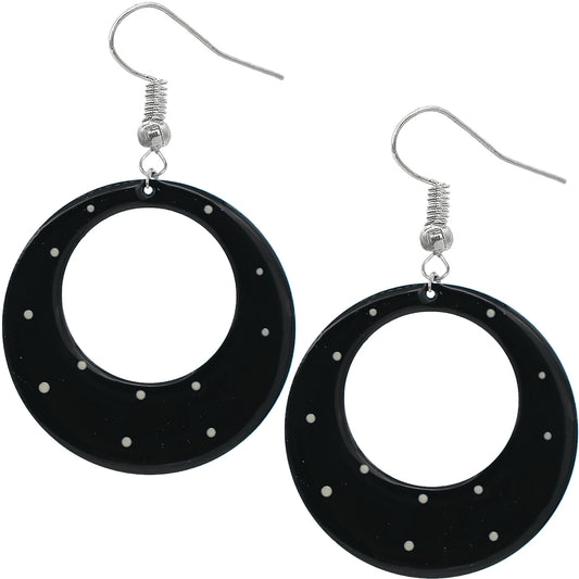 Black White Round Polka Dot Dangle Earrings