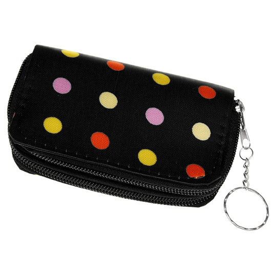 Black Polka Dot Double Pocket Key Chain Wallet