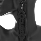Black Queen Oval Long Wooden Earrings