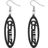 Black Queen Oval Long Wooden Earrings